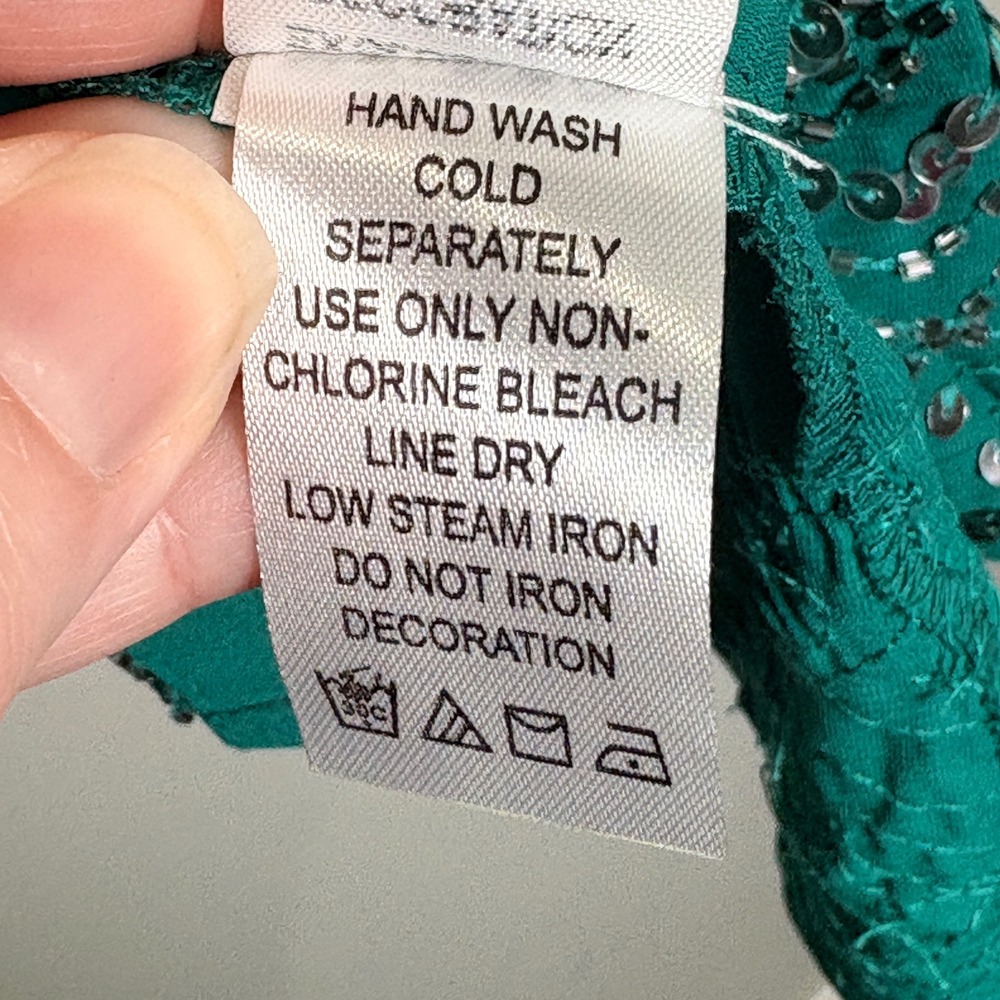 Roaman's Blouse Womens 28W Teal Green Sequin Beaded Pintuck Button Front Top - Picture 5 of 7